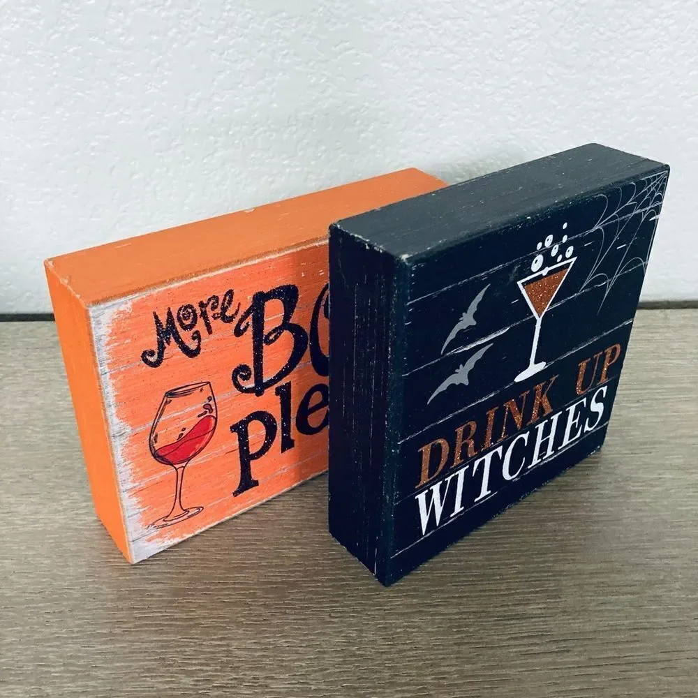 Halloween Farmhouse Boos Please Witch Wine Lover Wood Decor Signs Lot